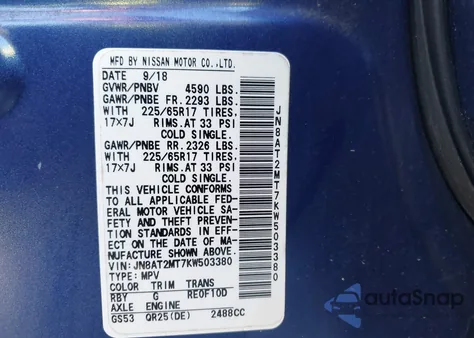 2019 Nissan Rogue Sv from USA, damaged, VIN JN8AT2MT7KW503380